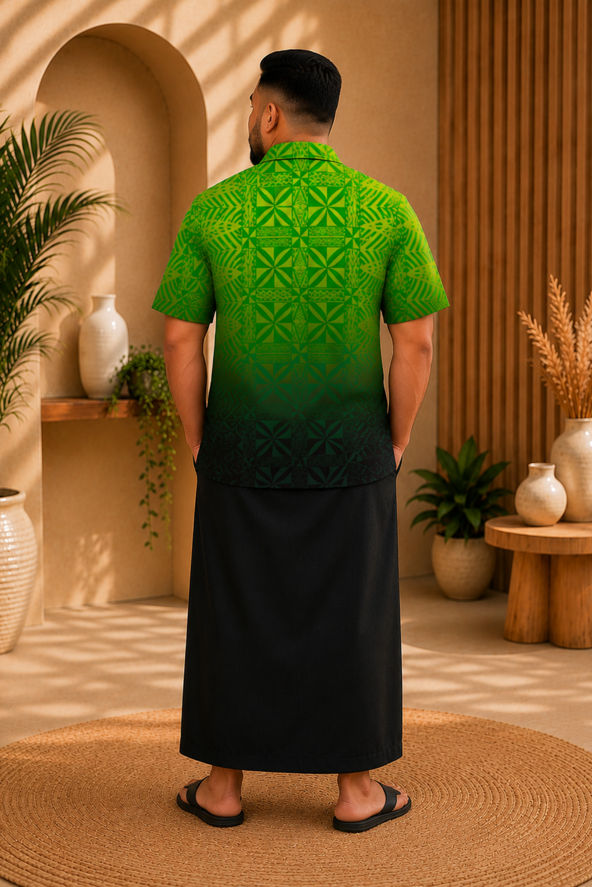 (PRE-ORDER) MENS COLLARED SHIRT - GREEN, YELLOW & BLACK