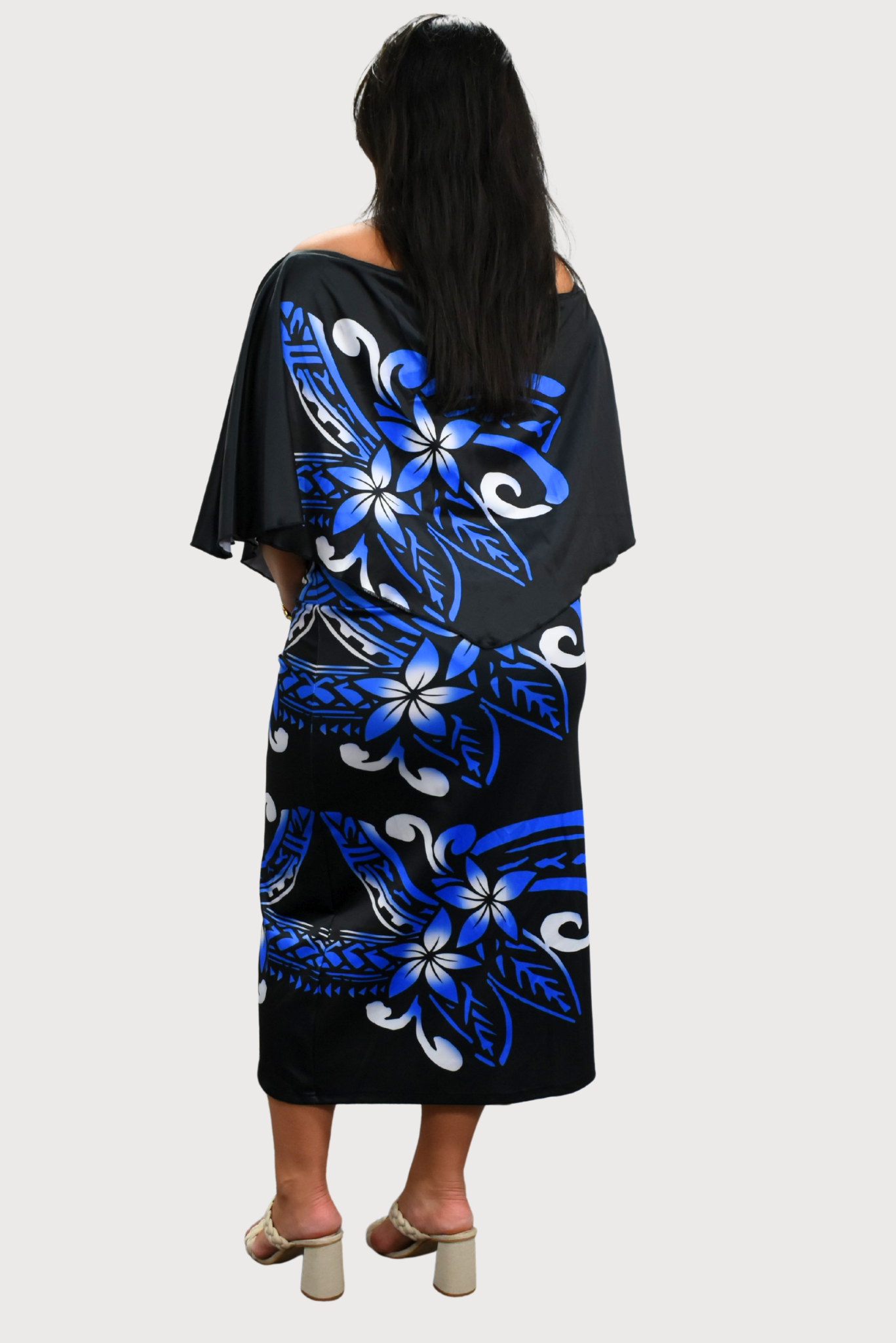 BLACK & BLUE FLORAL - CAPE MIDI DRESS