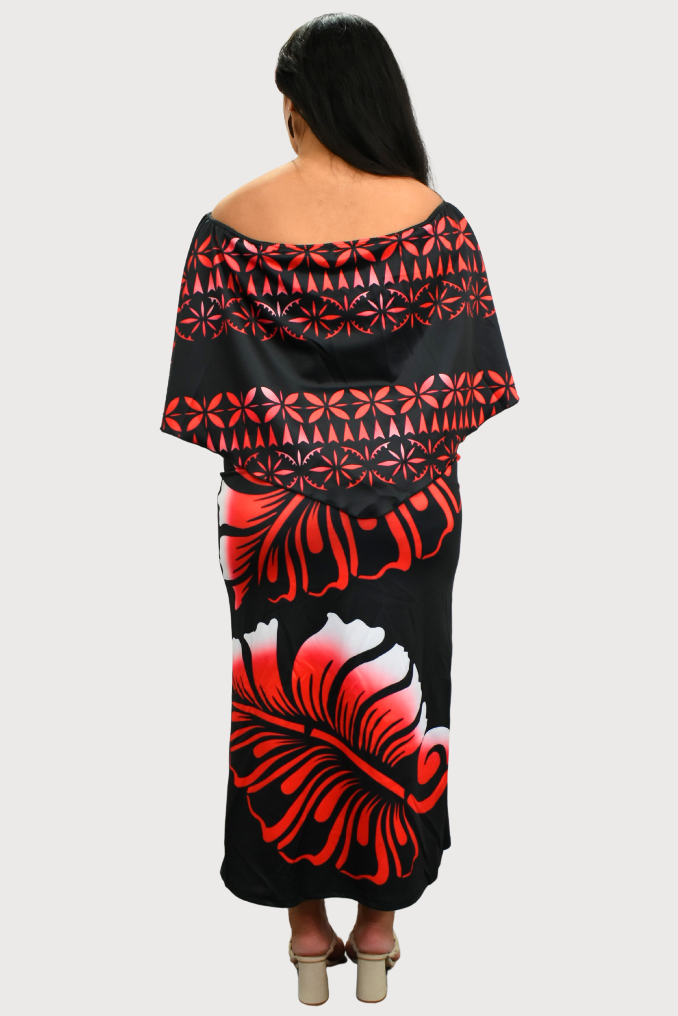 BLACK & RED FLORAL - CAPE MIDI DRESS
