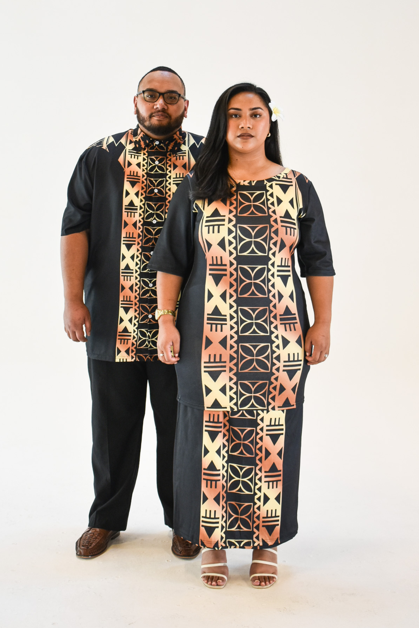 (PRE-ORDER) ELEI PULETASI - ROUND NECK PULETASI - TWO PIECE OUTFIT - BLACK & GOLD