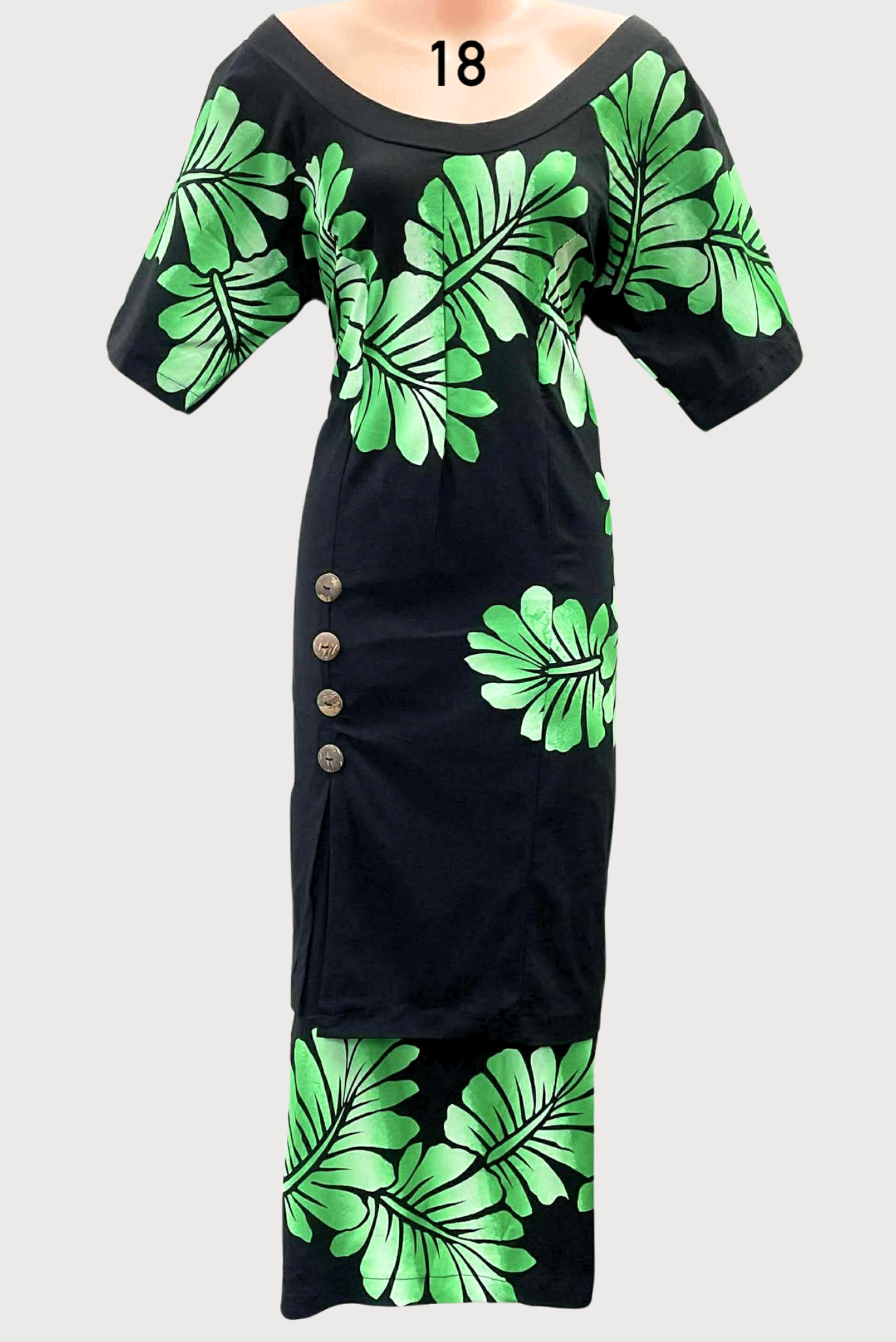 BLACK & GREEN FLORAL PULETASI - SIZE 18