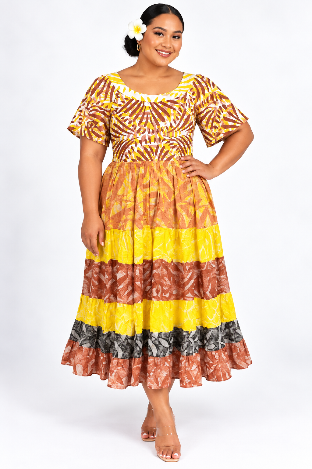 Brown Yellow Layered Dress Size 16