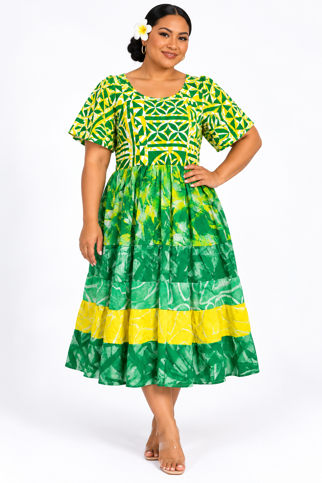 Green Yellow Layered Dress Size 12