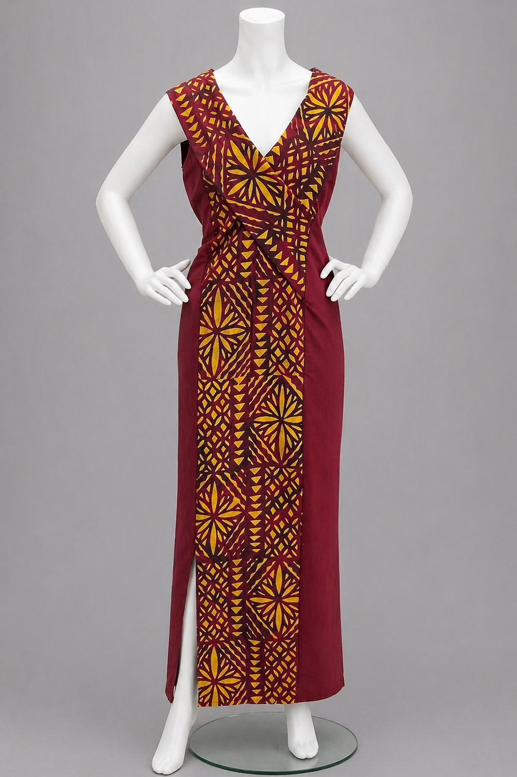 MAROON & YELLOW TRIBAL DESIGN DRESS NO SLEEVES - SIZE 20