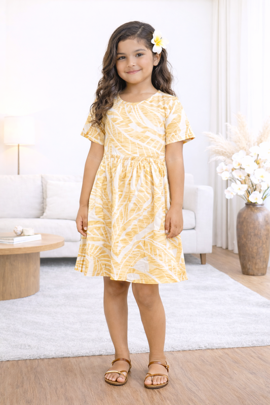 LYZA GIRLS DRESS - FLOWY DRESS - BISQUE & WHITE