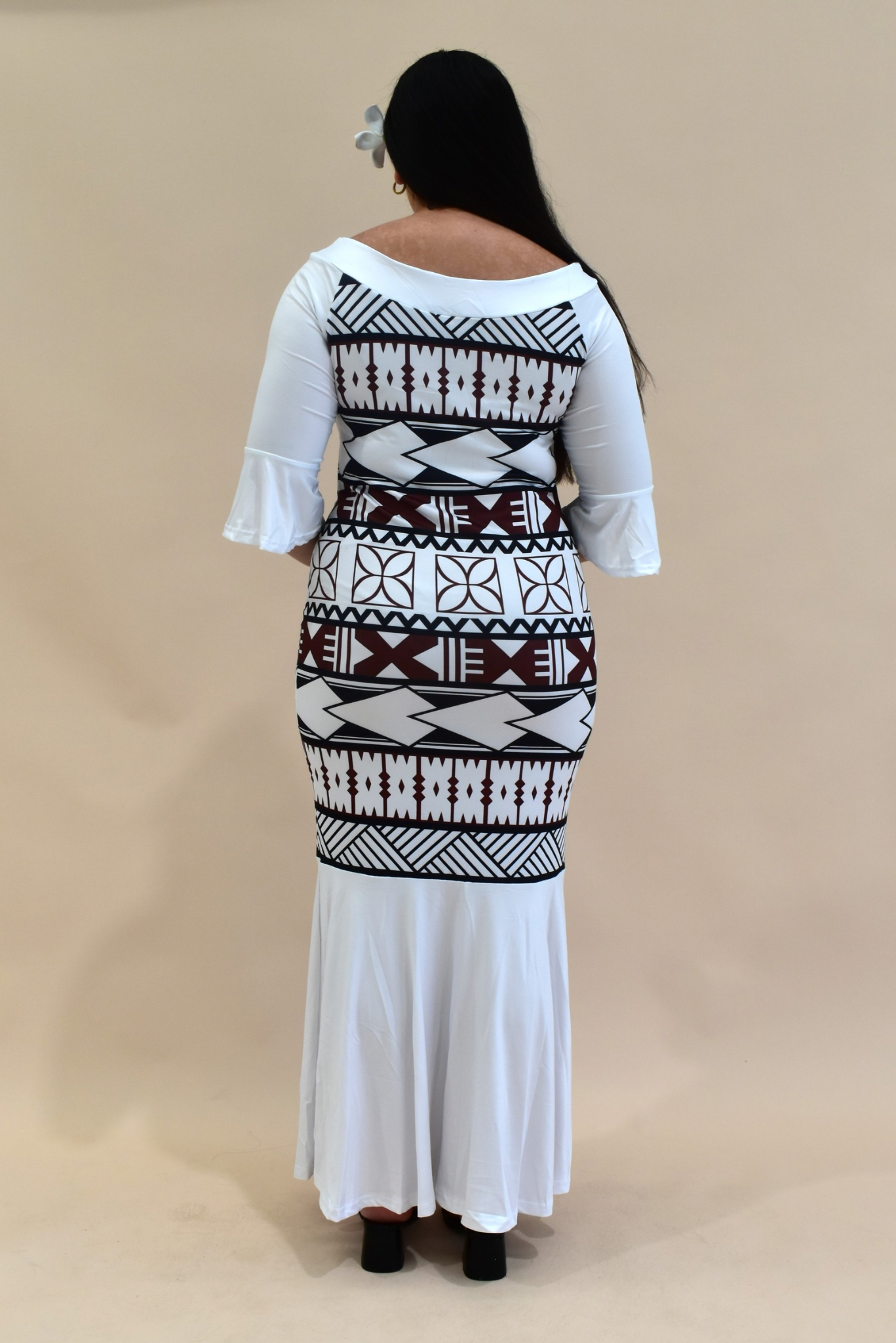 (PRE-ORDER) ARIHI DRESS - BELL SLEEVE MAXI MERMAID DRESS - MELANESIAN PATTERN