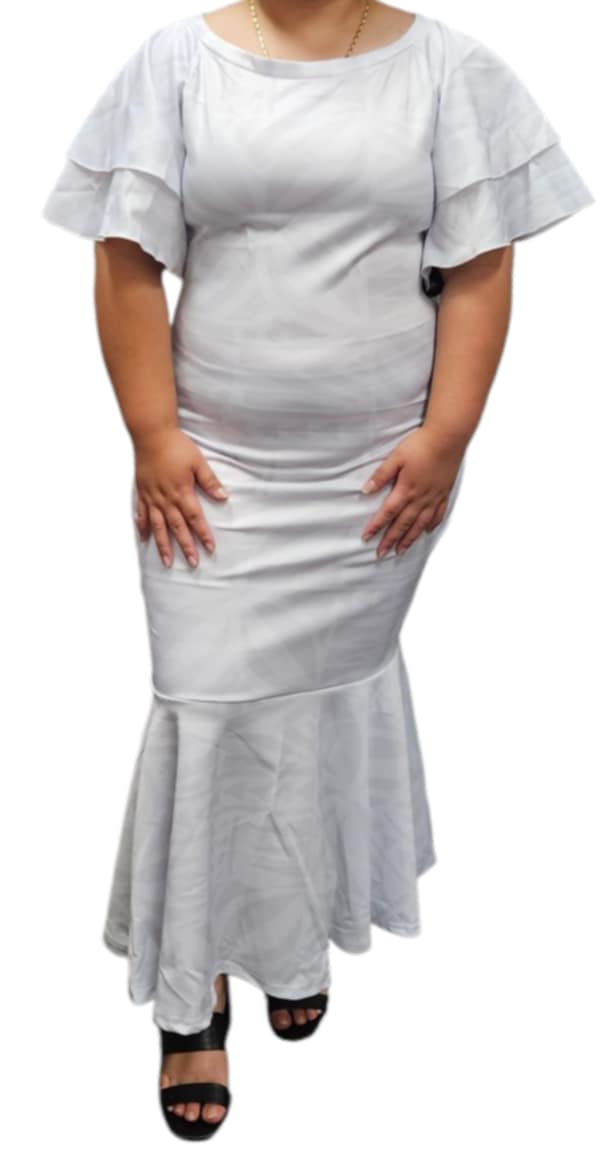 Meresina Dress - White Mermaid Dress with Double Layered Sleeves