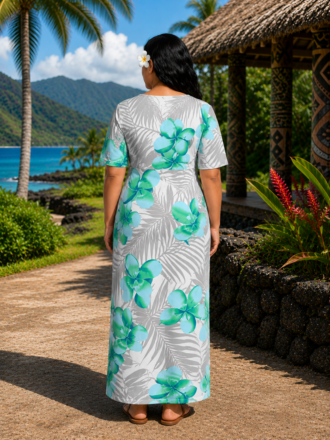MONAH LAYERED PULETASI - FLORAL WHITE & GREEN
