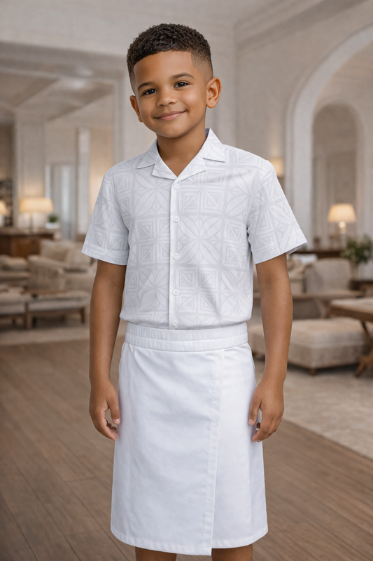 NATHAN BOYS SHIRT - COLLARED SHIRT - WHITE PATTERN