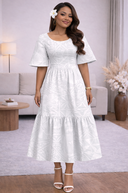 NERIDA DRESS - FLOWY DRESS - WHITE FLORAL PATTERN
