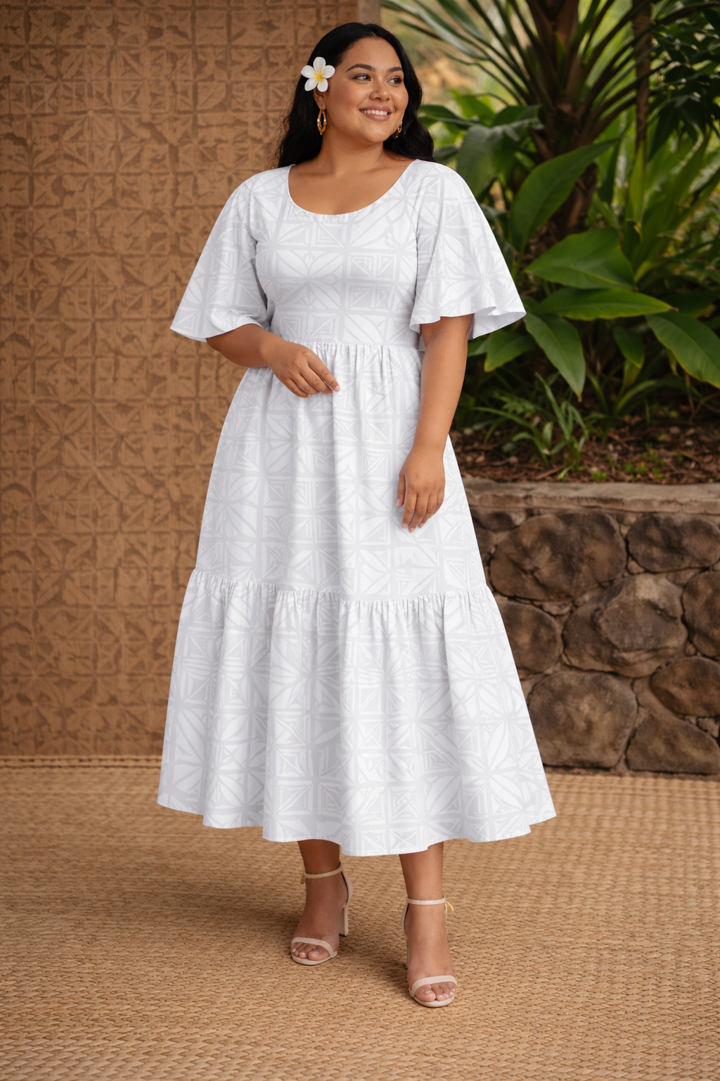 white dresses with bows Flutter Sleeve Sweetheart Neck White Maxi Dress by She + Sky – Hometown  Heritage Boutique main image 1