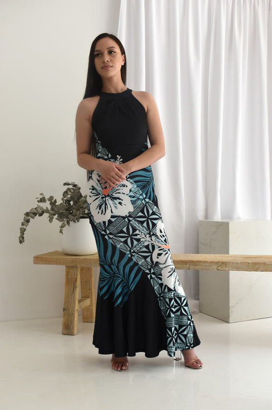(PRE-ORDER) JASMINE DRESS - HALTER MAXI DRESS - BLACK & BLUE