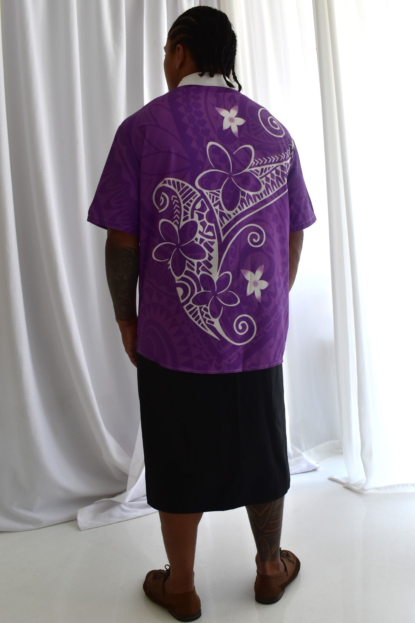 SAMUEL MENS SHIRT - COLLARED BUTTON UP - PURPLE & WHITE