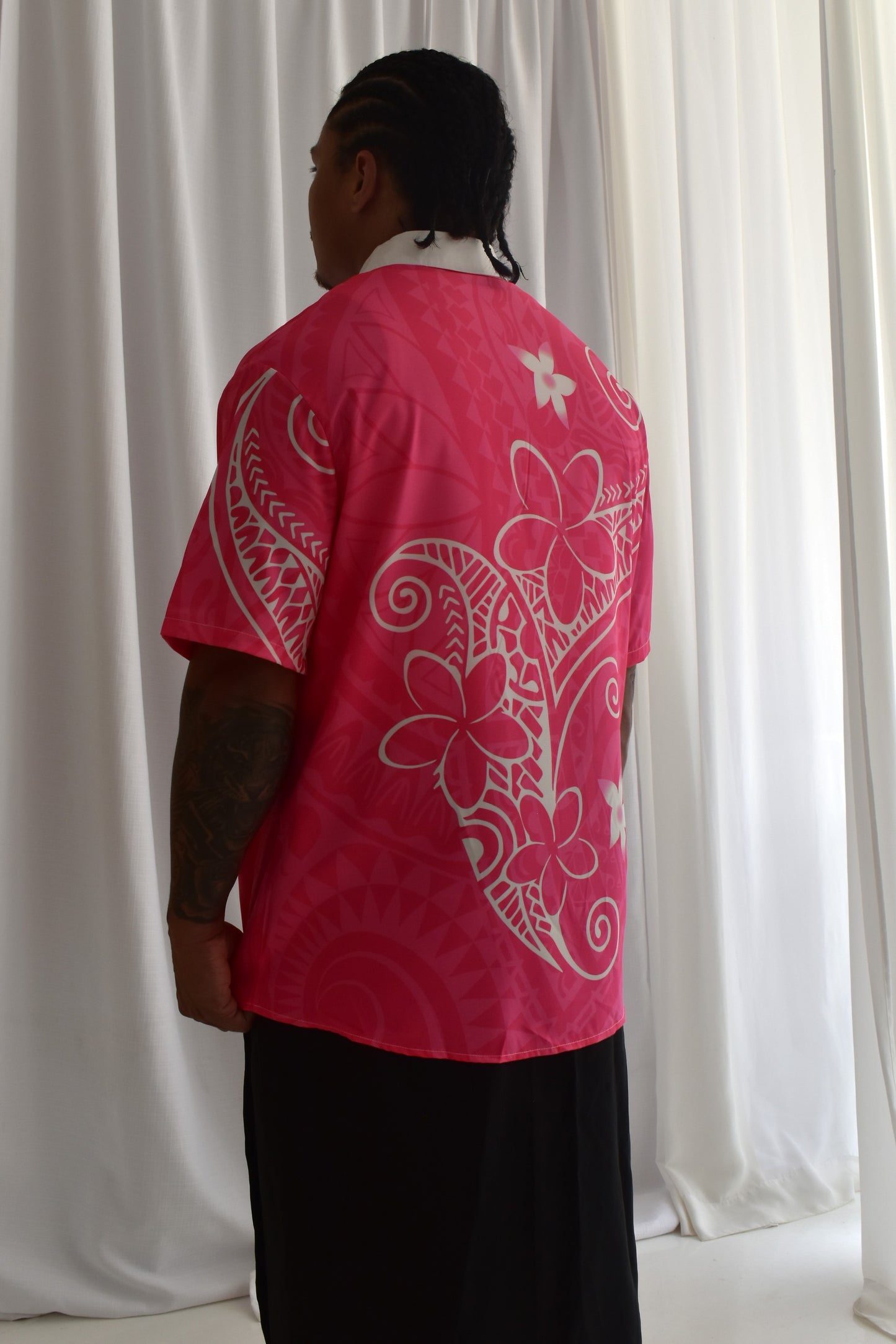 SAMUEL MENS SHIRT - COLLARED BUTTON UP - PINK & WHITE