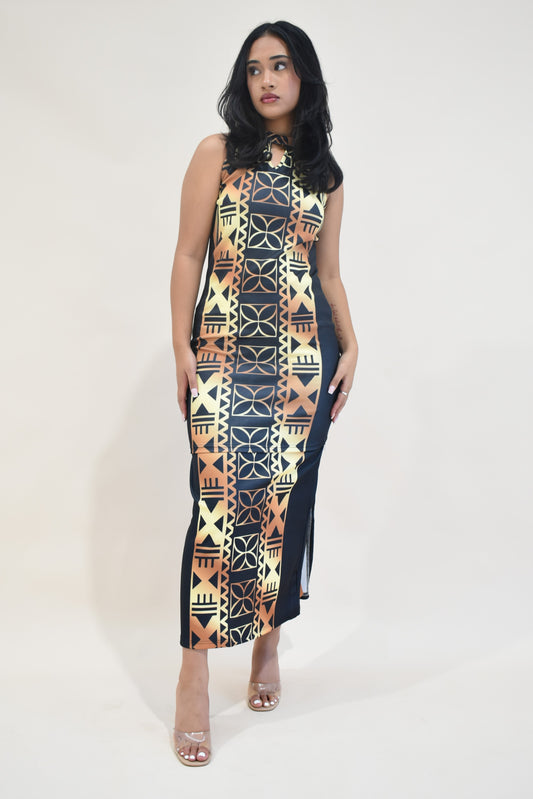 (PRE-ORDER) ELEI PULETASI - HALTER NECK PULETASI - TWO PIECE OUTFIT - BLACK & GOLD