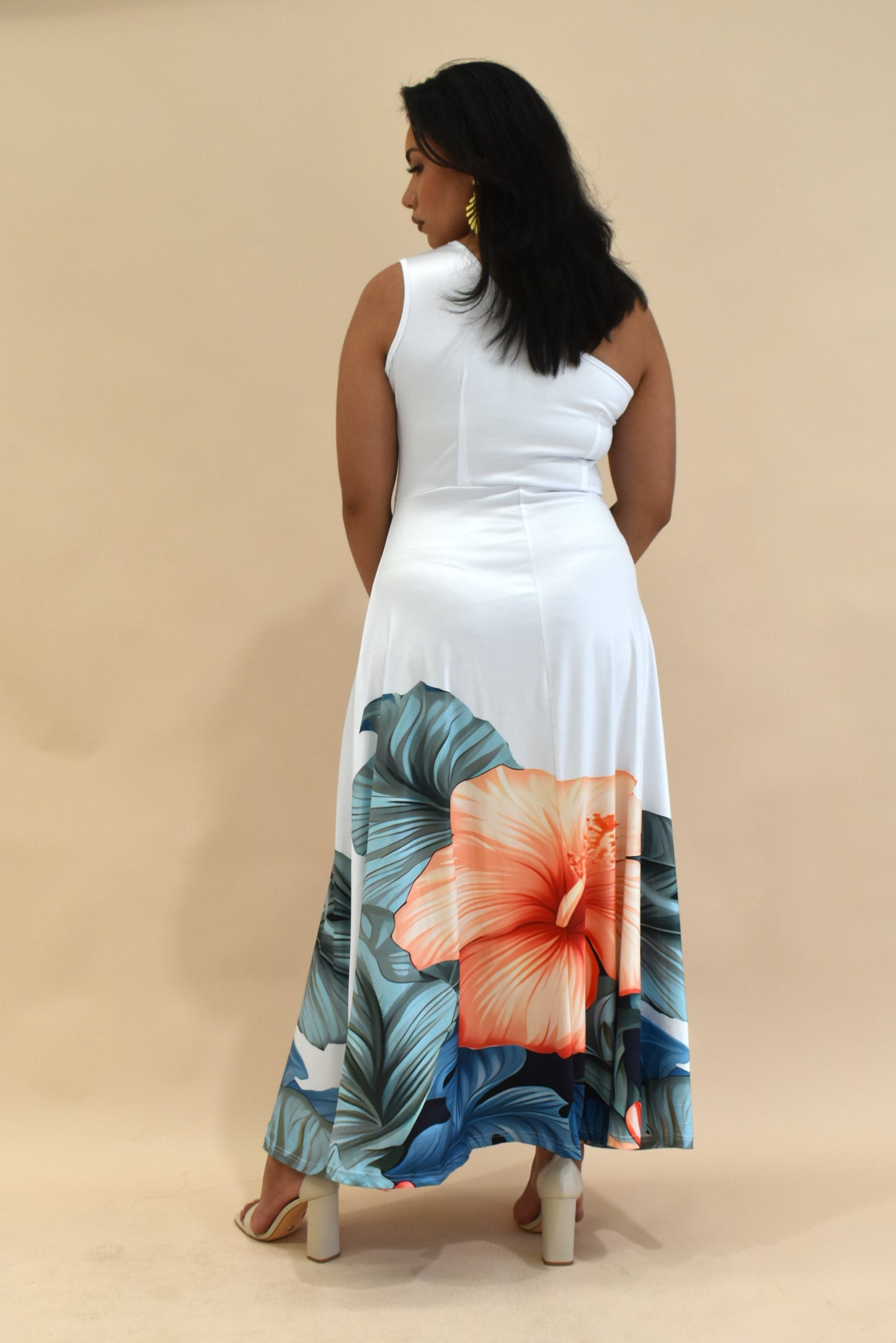 (PRE-ORDER) LANA DRESS - ONE SHOULDER MAXI DRESS - WHITE FLORAL PATTERN