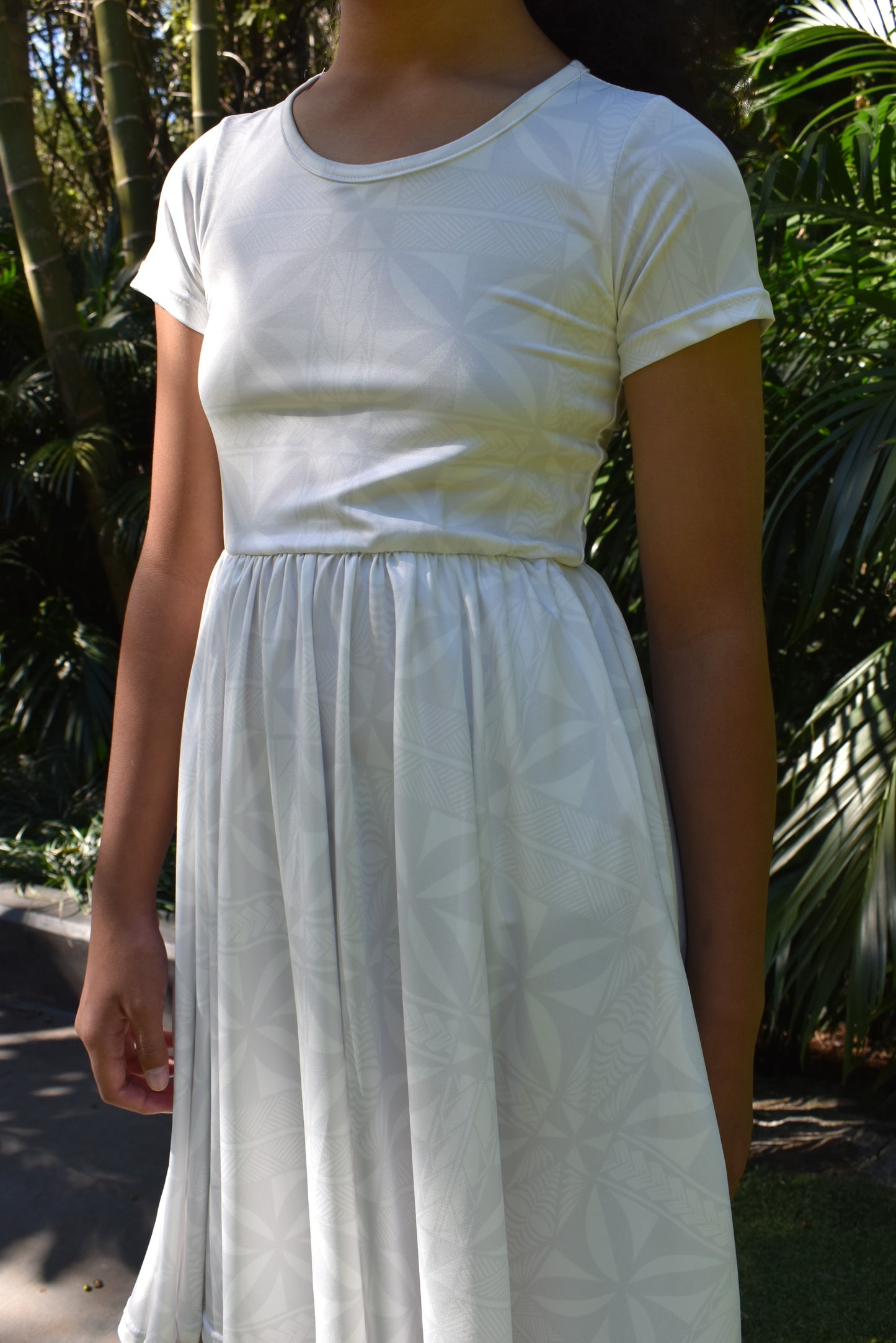 LILO GIRLS DRESS - MIDI FLOWY DRESS W/POCKETS - WHITE 1