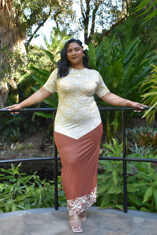 MEILANI DRESS - BODYCON DRESS - CREAM & BROWN