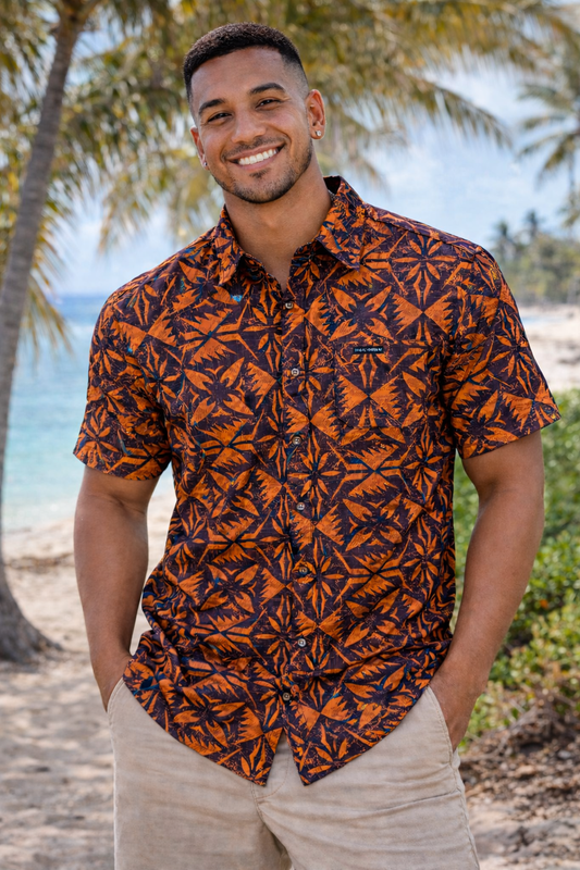 SHIRT - COLLARED BUTTON UP - BLACK & BROWN
