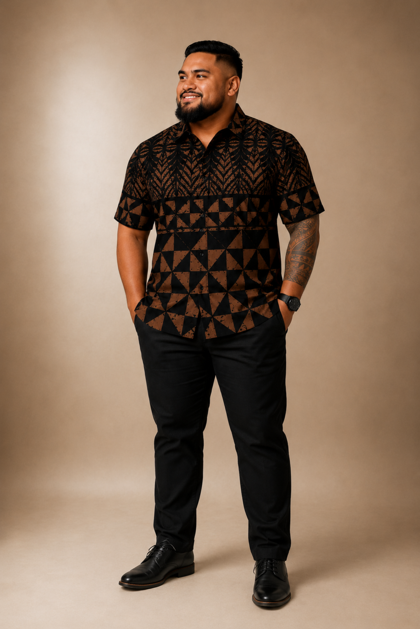 (PRE-ORDER) MENS COLLARED SHIRT - BROWN & BLACK