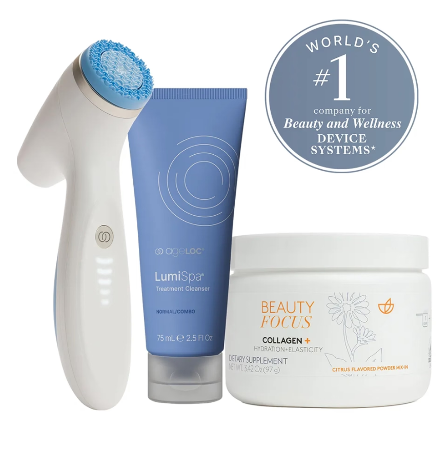 ageLOC® LumiSpa® iO (Blue) & Beauty Focus® Collagen+ Better Together Kit - Normal/Combo