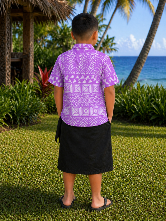TUATUA BOYS SHIRT - COLLARED SHIRT - PURPLE & WHITE
