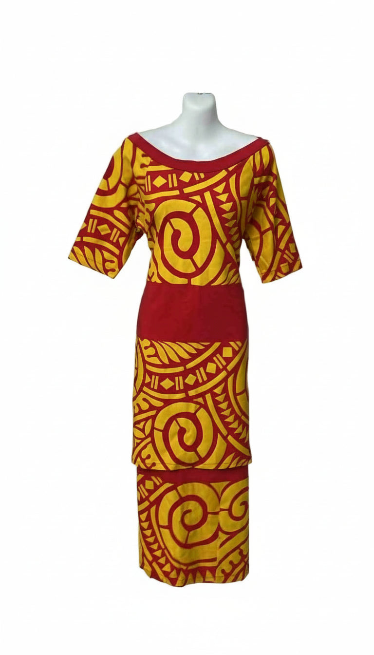 Red & Yellow Puletasi Size 14