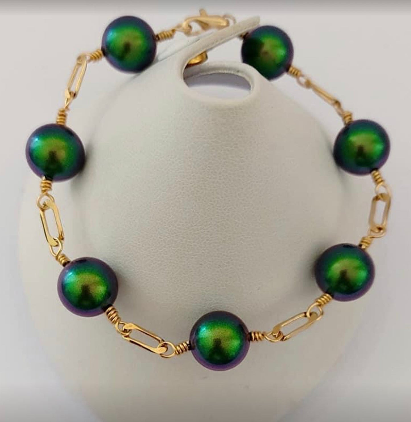 AIREENA - 12mm Dark Green Swarovski Pearl Full Set With 14K GF