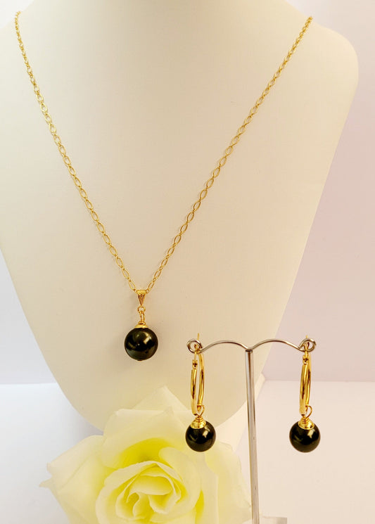 ELLIE - Single Pendant Green Swarovski Pearl Set