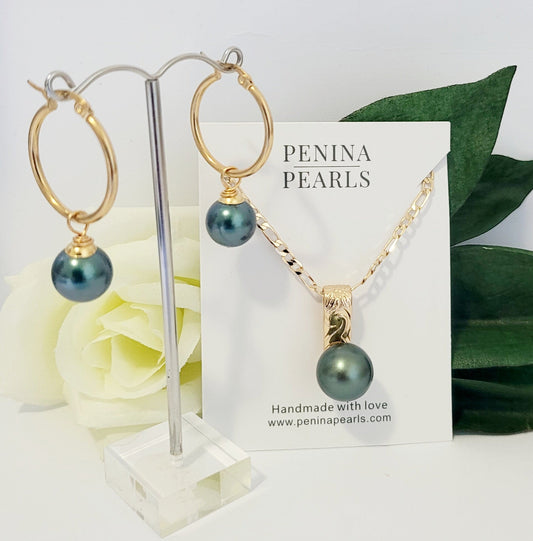 MADELYN  - Green Tahitian tone Premium Swarovski Pearl Set