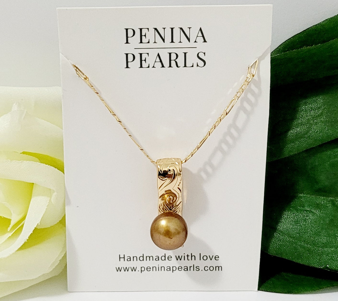 10-12mm Natural Premium Coffee Bronze Pearl Pendant Necklace