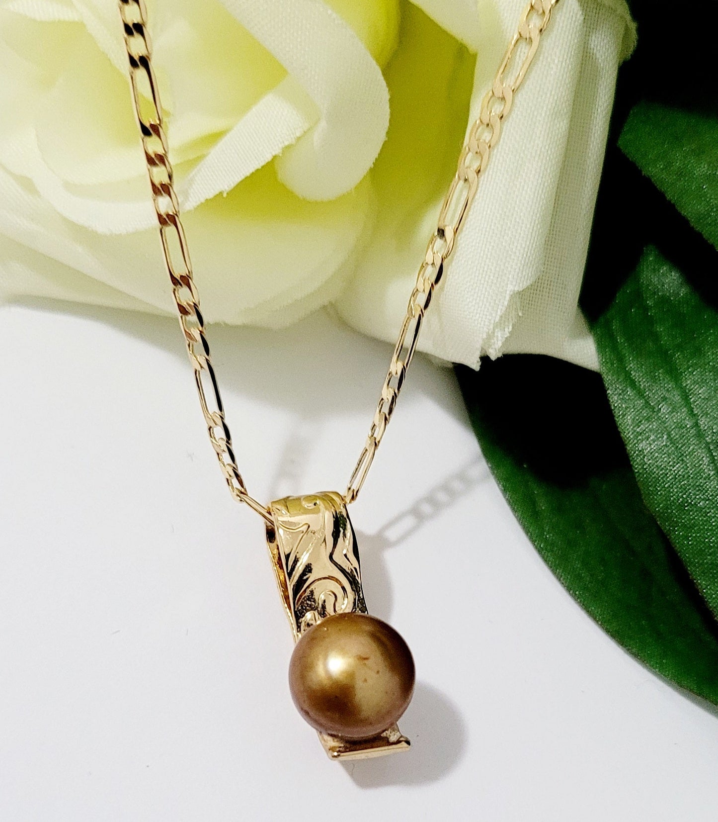 10-12mm Natural Premium Coffee Bronze Pearl Pendant Necklace