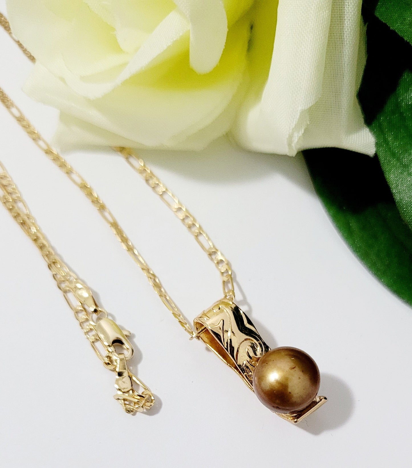 10-12mm Natural Premium Coffee Bronze Pearl Pendant Necklace