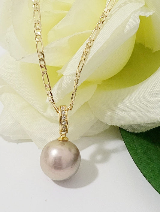 KERRYANE - 925 Stamped Gold Filled Natural Edison Champagne Tone Pearl Pendant Necklace