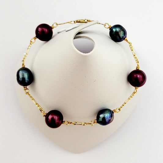 Taryo Bracelet - 12mm Black Tahitian and Purple Swarovski Pearls
