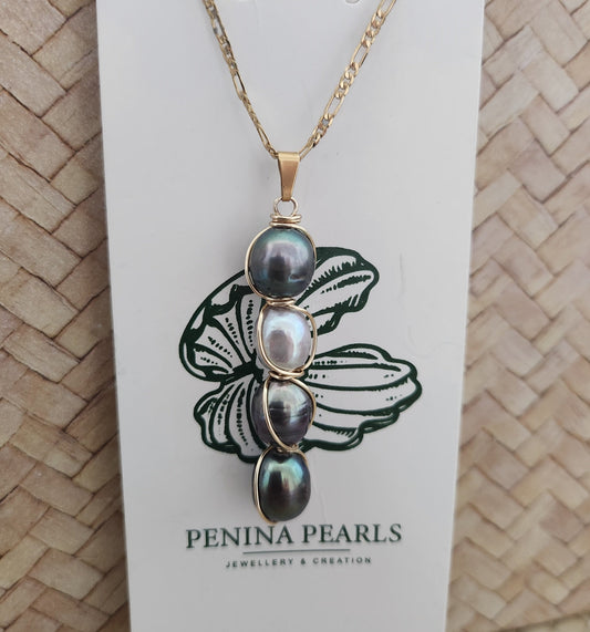 VEINA - 4 PEARLS CAGED DESIGN TAHITIAN PEARL NECKLACE - 14K GF