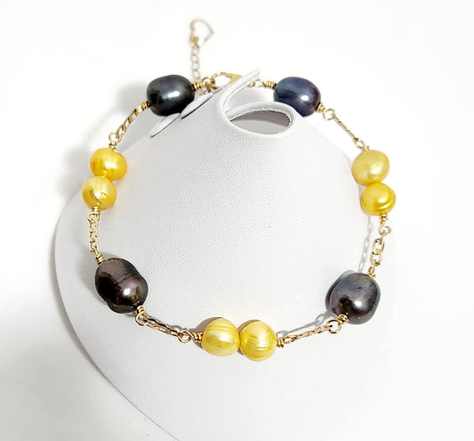 Tarsel - Mixture of Natural Premium Yellow Freshwater and Black Pearls Bracelet