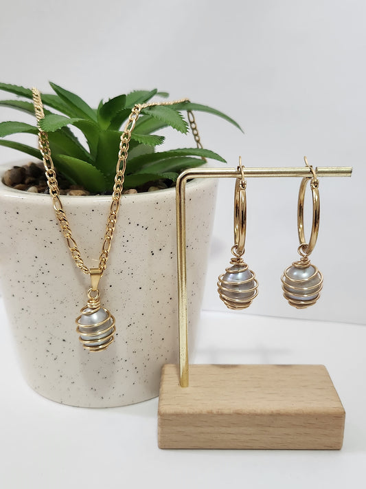 Evelyn set- Grey Freshwater Caged/Spiral Pearl's Set