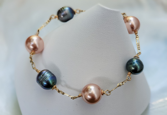 LAYLANI - Tahitian Pearl x Pink Swarovski Pearl Bracelet