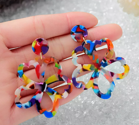 TROPICAL FLOWER ACETATE STATEMENT EARRINGS - Multicolour Variety