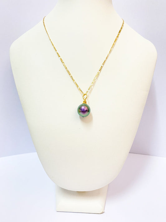 AYLA - Dark Green single Swarovski Pearl Necklace