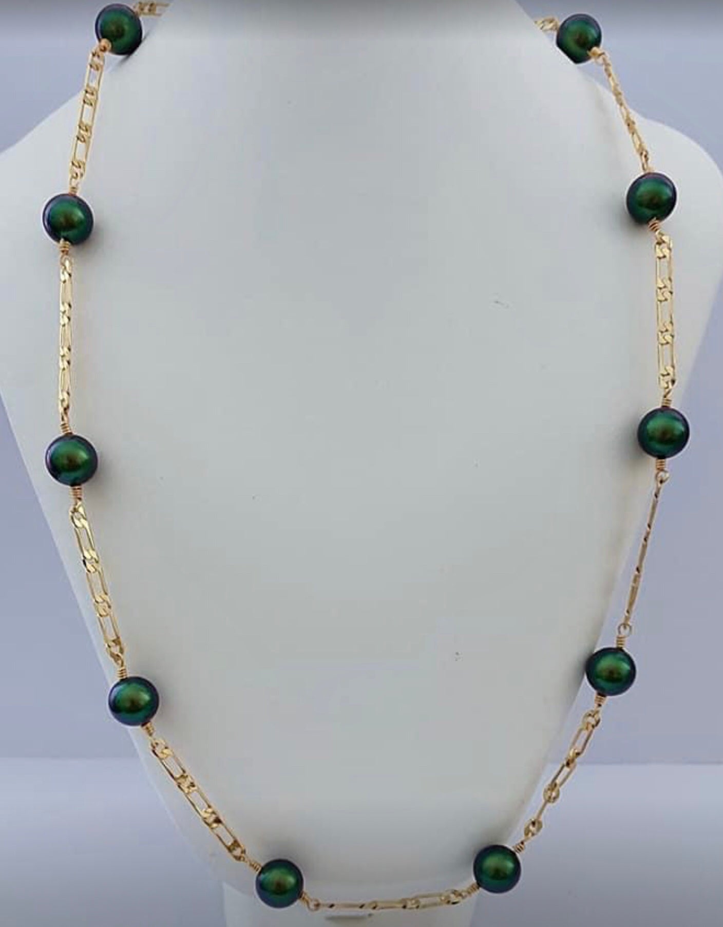 AIREENA - 12mm Dark Green Swarovski Pearl Full Set With 14K GF
