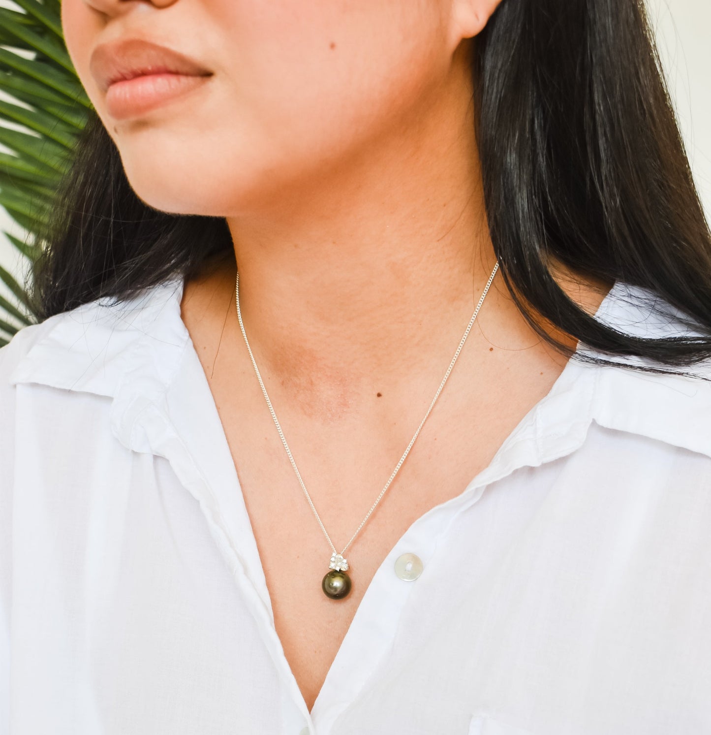 FLORAL TAHITIAN PENDANT (12-13mm) NECKLACE - 925 Sterling Silver