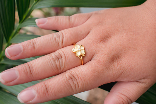 PLUMERIA - Simple Pure 925 Sterling Silver With Gold Colour Pua Ring Band