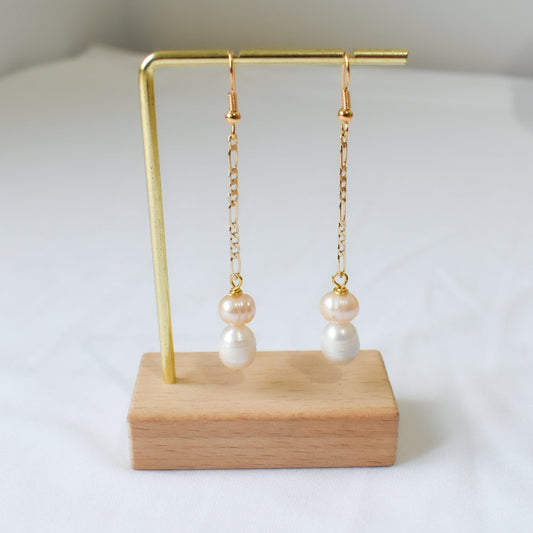 HINE EARRINGS - Double Natural White Pearls Drop Earrings