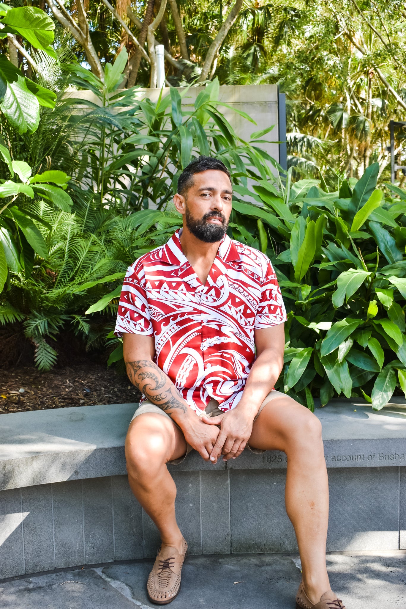 TANE SHIRT - COLLARED RED SHIRT - MAORI PATTERN
