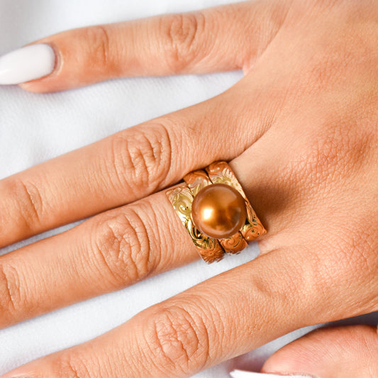 SEFINA Brown Pearl Engraved Ring