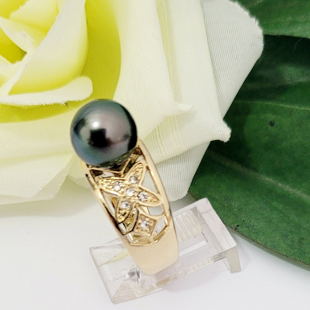 HIVA-MAI - Hawaiian Plumeria: Authentic Tahitian Pearl Ring