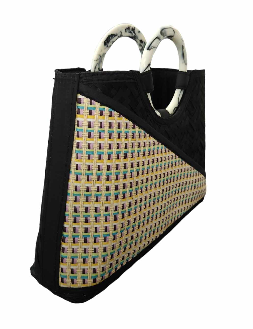 ISLAND INSPIRED WOVEN MAT BAG WITH BLACK INTERIOR - ISLAND STYLE
