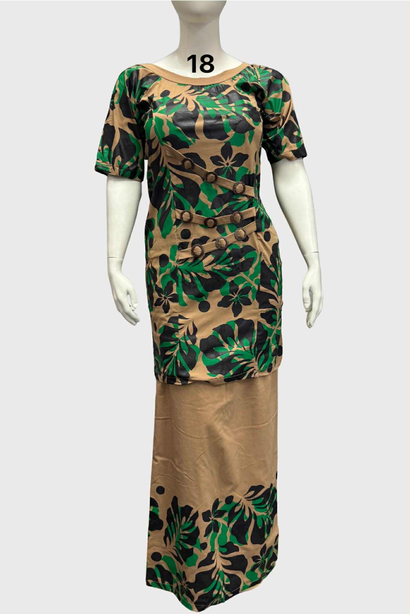 BROWN BLACK & GREEN FLORAL PULETASI - SIZE 18
